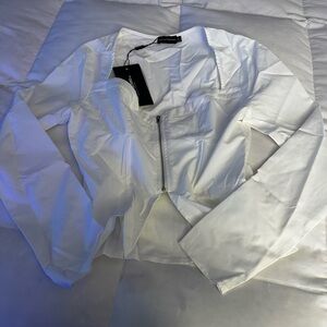 PrettyLittleThing White woven zip front corset top